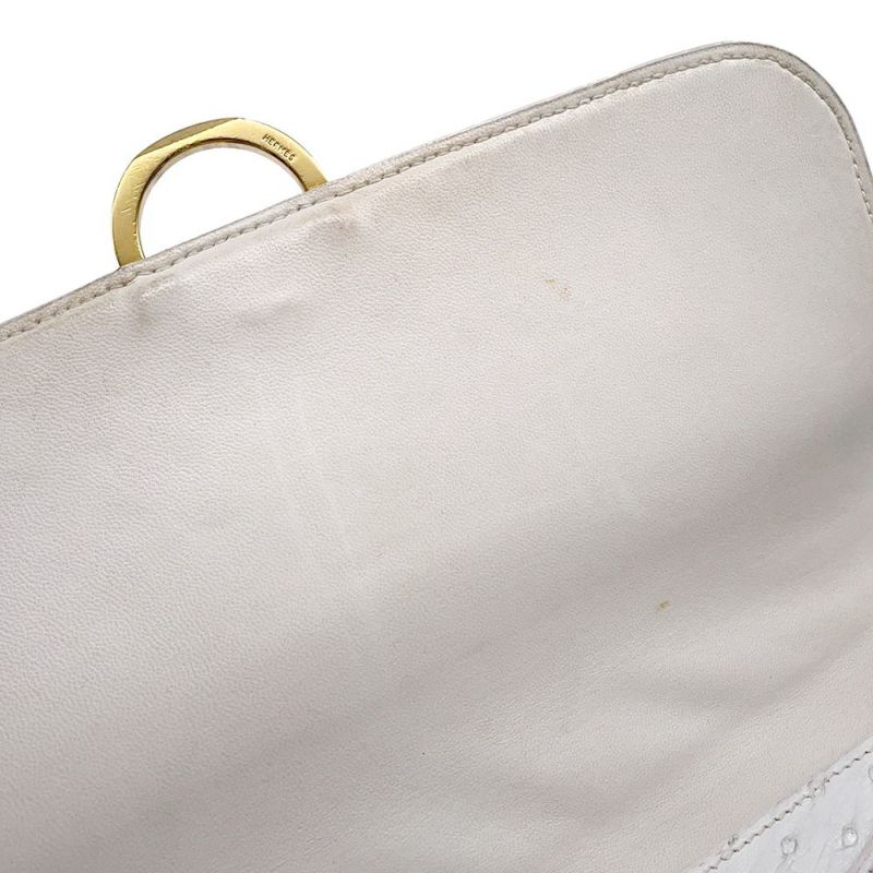 エルメス ショルダーバッグ リングドゥ ホワイト/ゴールド金具 オーストリッチ 〇M刻印 白