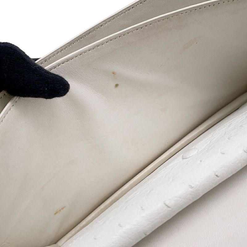 エルメス ショルダーバッグ リングドゥ ホワイト/ゴールド金具 オーストリッチ 〇M刻印 白