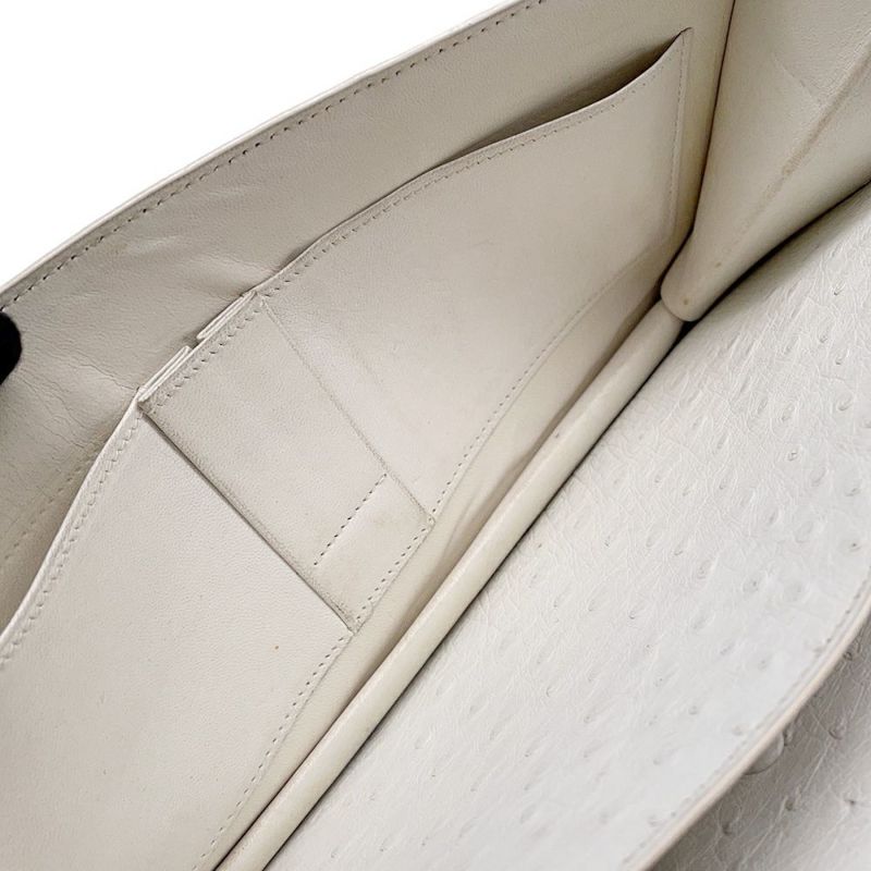 エルメス ショルダーバッグ リングドゥ ホワイト/ゴールド金具 オーストリッチ 〇M刻印 白