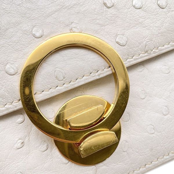エルメス ショルダーバッグ リングドゥ ホワイト/ゴールド金具 オーストリッチ 〇M刻印 白