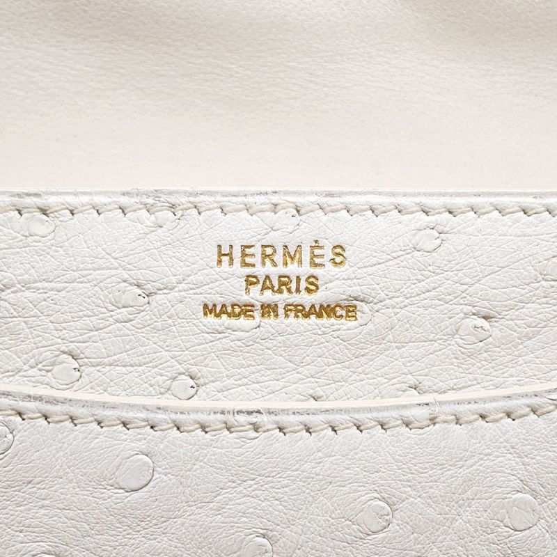 エルメス ショルダーバッグ リングドゥ ホワイト/ゴールド金具 オーストリッチ 〇M刻印 白