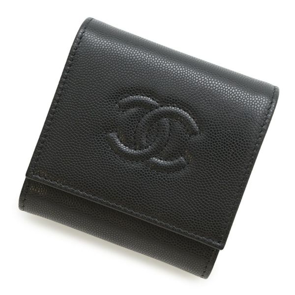 シャネル 二つ折り財布 ココマーク スモール フラップ ウォレット キャビアスキン AP4709 CHANEL 黒