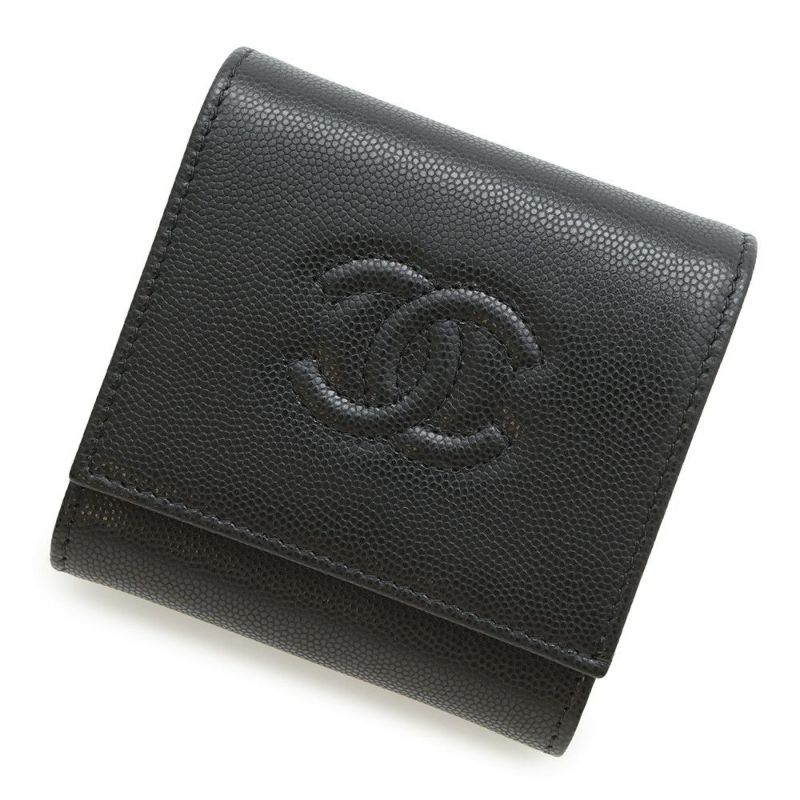 シャネル 二つ折り財布 ココマーク スモール フラップ ウォレット キャビアスキン AP4709 CHANEL 黒