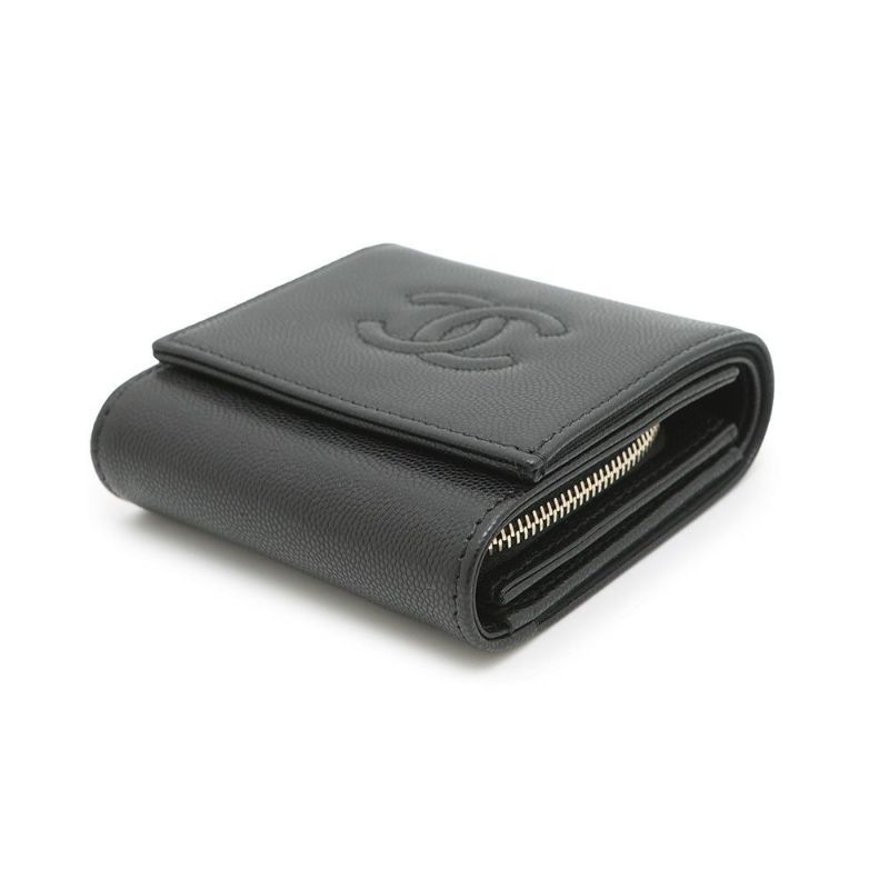 シャネル 二つ折り財布 ココマーク スモール フラップ ウォレット キャビアスキン AP4709 CHANEL 黒