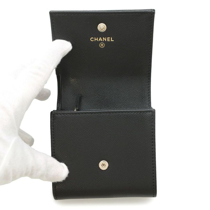 シャネル 二つ折り財布 ココマーク スモール フラップ ウォレット キャビアスキン AP4709 CHANEL 黒