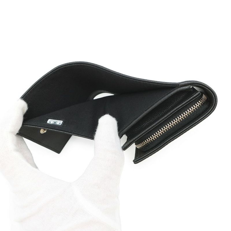 シャネル 二つ折り財布 ココマーク スモール フラップ ウォレット キャビアスキン AP4709 CHANEL 黒