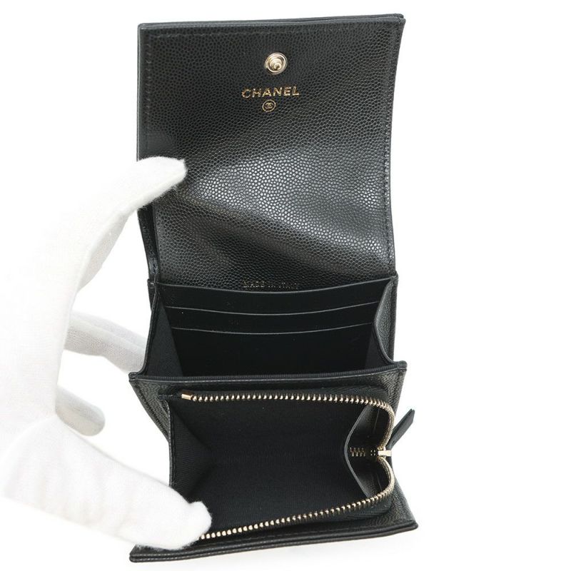 シャネル 二つ折り財布 ココマーク スモール フラップ ウォレット キャビアスキン AP4709 CHANEL 黒