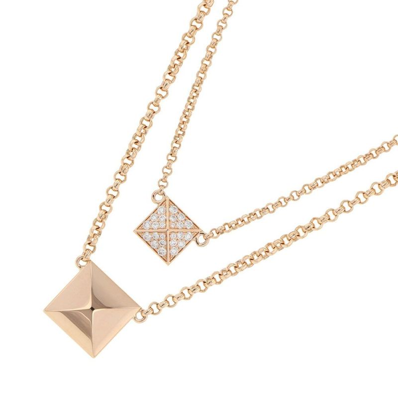 エルメス ネックレス エルメス・クルー・ドゥ・H 2チェーン ダイヤ 24P 0.15ct K18PGピンクゴールド HERMES スタッド ペンダント