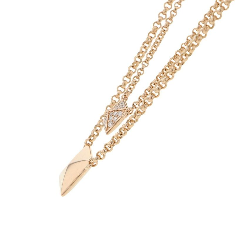 エルメス ネックレス エルメス・クルー・ドゥ・H 2チェーン ダイヤ 24P 0.15ct K18PGピンクゴールド HERMES スタッド ペンダント