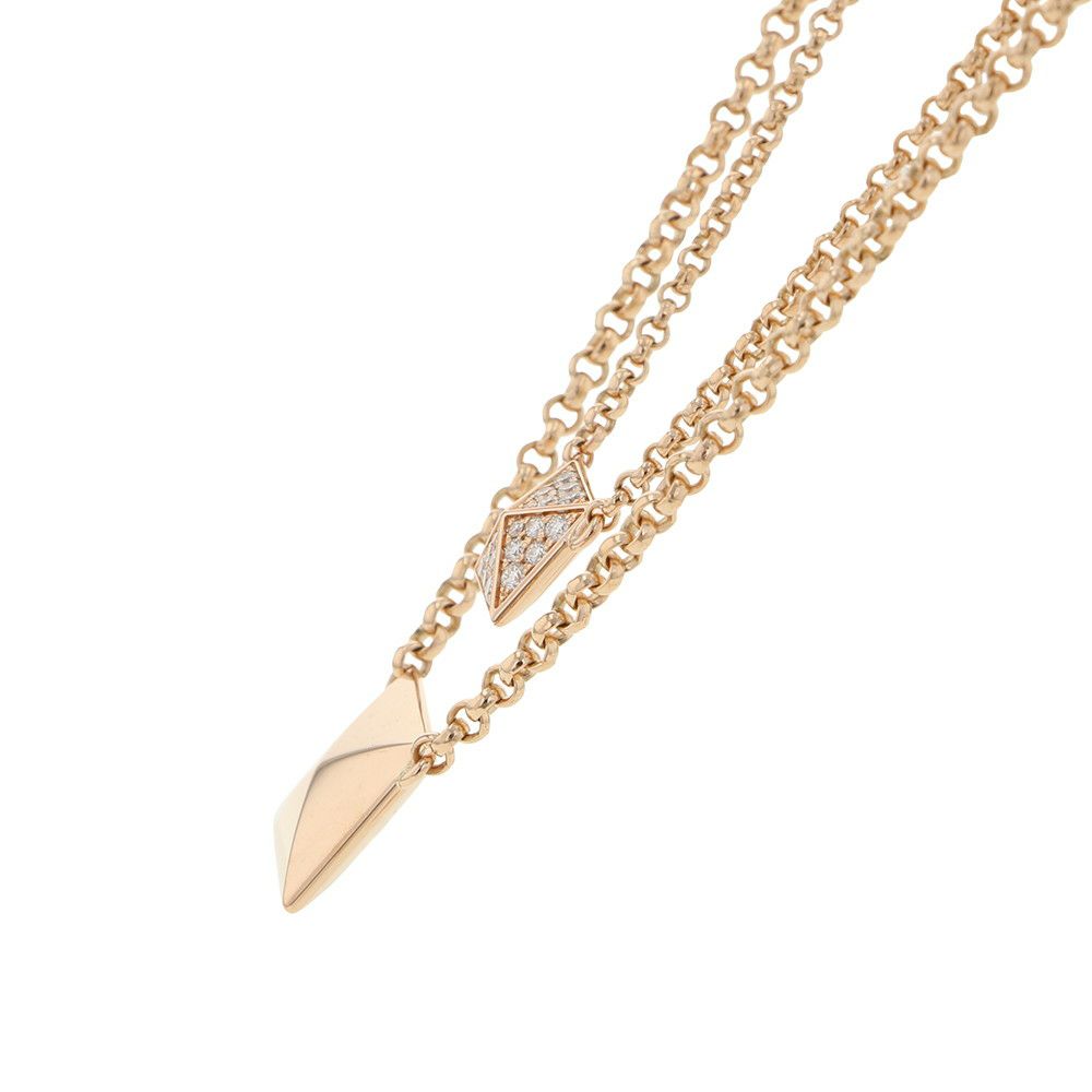 エルメス ネックレス エルメス・クルー・ドゥ・H 2チェーン ダイヤ 24P 0.15ct K18PGピンクゴールド HERMES スタッド ペンダント