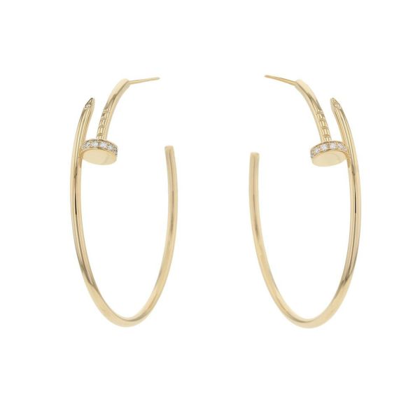 カルティエ ピアス ジュスト アン クル フープ イヤリング ラージモデル ダイヤモンド 28P 計0.17ct K18YG B8301225 フープピアス