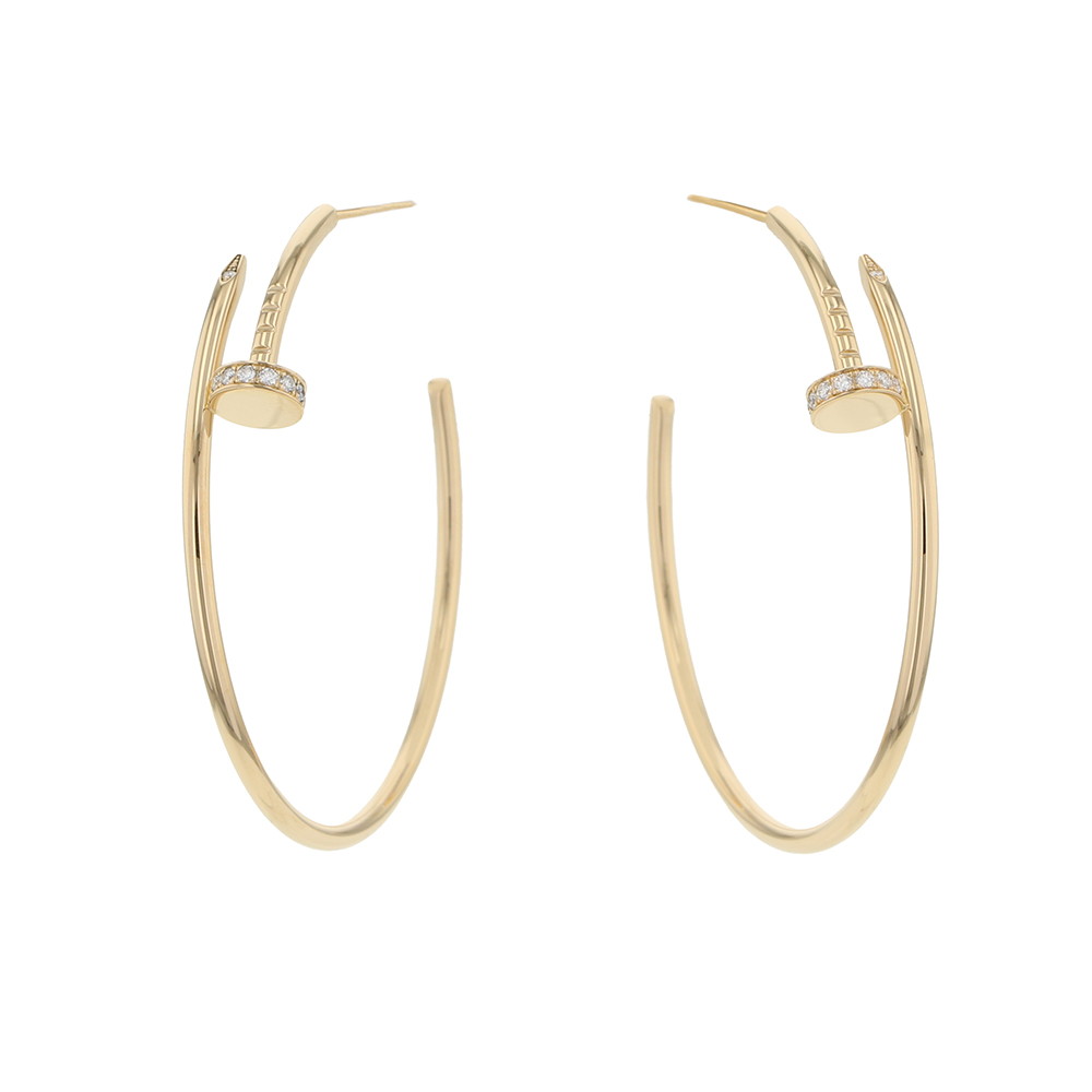 カルティエ ピアス ジュスト アン クル フープ イヤリング ラージモデル ダイヤモンド 28P 計0.17ct K18YG B8301225 フープピアス