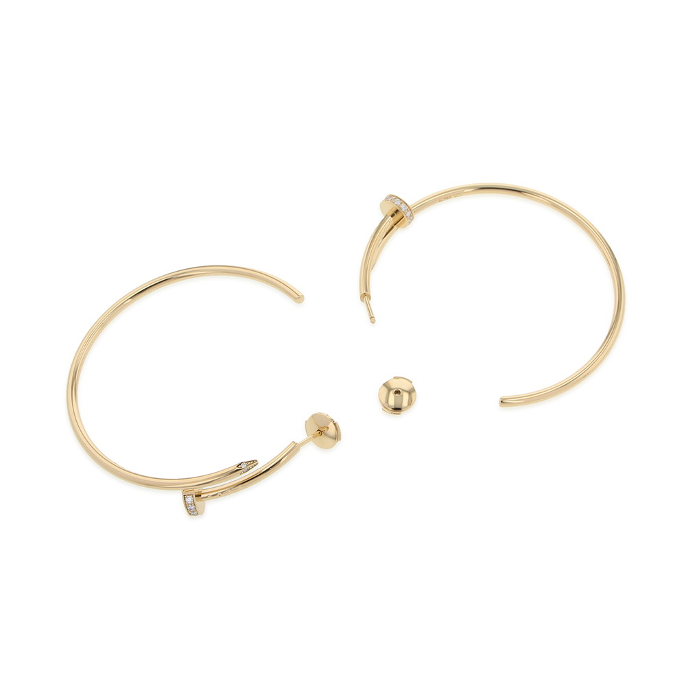 カルティエ ピアス ジュスト アン クル フープ イヤリング ラージモデル ダイヤモンド 28P 計0.17ct K18YG B8301225 フープピアス