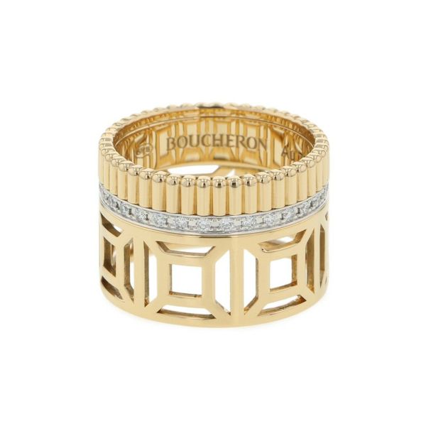 ブシュロン リング キャトル ラディアント オープンワーク リング ダイヤモンド 33P 計0.29ct K18YG/K18WG サイズ51 JRG03013