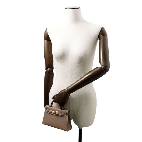 エルメス ハンドバッグ ミニケリー2 外縫い エトゥープ/ゴールド金具 エプソン W刻印 2wayショルダー