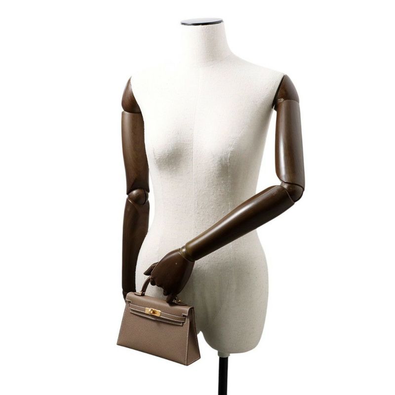 エルメス ハンドバッグ ミニケリー2 外縫い エトゥープ/ゴールド金具 エプソン W刻印 2wayショルダー