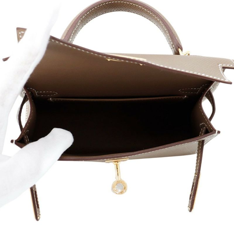 エルメス ハンドバッグ ミニケリー2 外縫い エトゥープ/ゴールド金具 エプソン W刻印 2wayショルダー