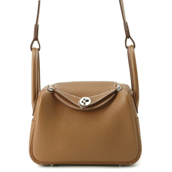 エルメス ハンドバッグ リンディ ミニ ゴールド/シルバー金具 トリヨンクレマンス B刻印 2wayショルダー