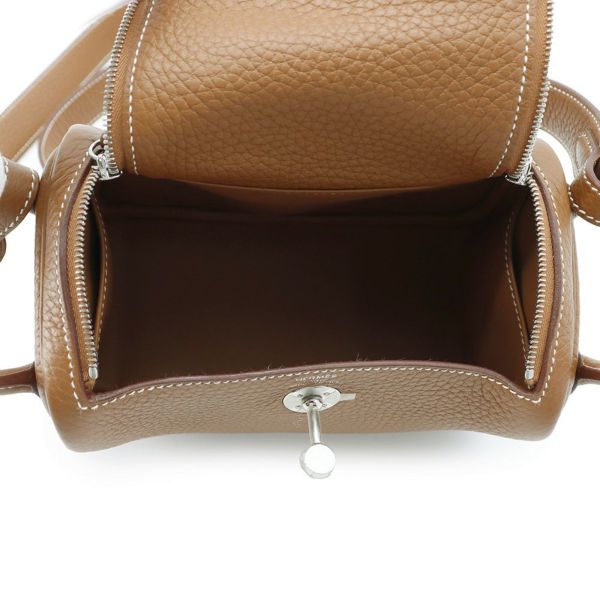 エルメス ハンドバッグ リンディ ミニ ゴールド/シルバー金具 トリヨンクレマンス B刻印 2wayショルダー