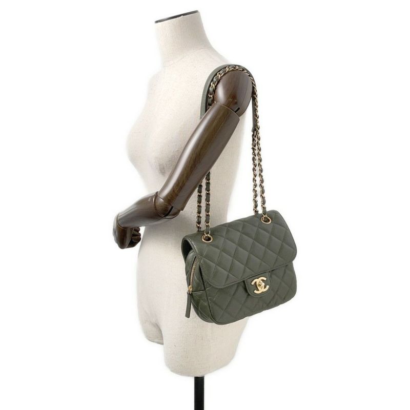シャネル チェーンショルダーバッグ マトラッセ ココマーク キャビアスキン CHANEL