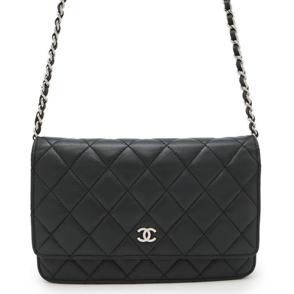 シャネル チェーンウォレット マトラッセ ココマーク ラムスキン キルティング A33814 CHANEL 財布 黒