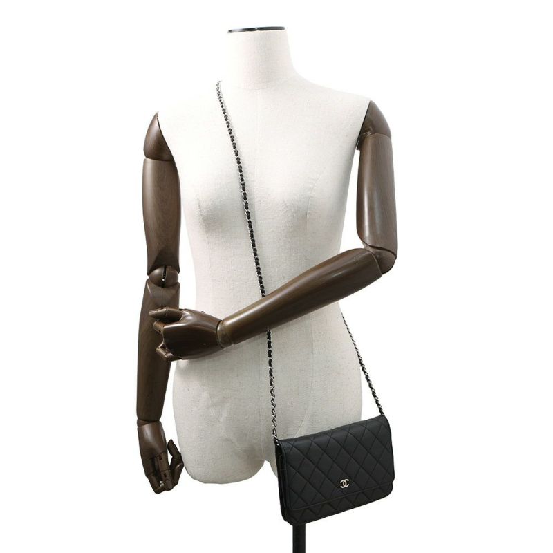 シャネル チェーンウォレット マトラッセ ココマーク ラムスキン キルティング A33814 CHANEL 財布 黒