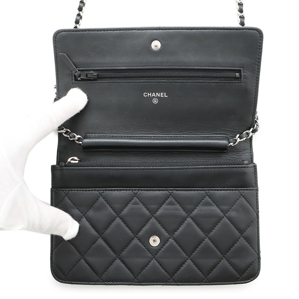 シャネル チェーンウォレット マトラッセ ココマーク ラムスキン キルティング A33814 CHANEL 財布 黒