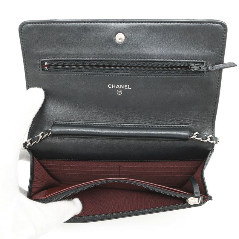シャネル チェーンウォレット マトラッセ ココマーク ラムスキン キルティング A33814 CHANEL 財布 黒