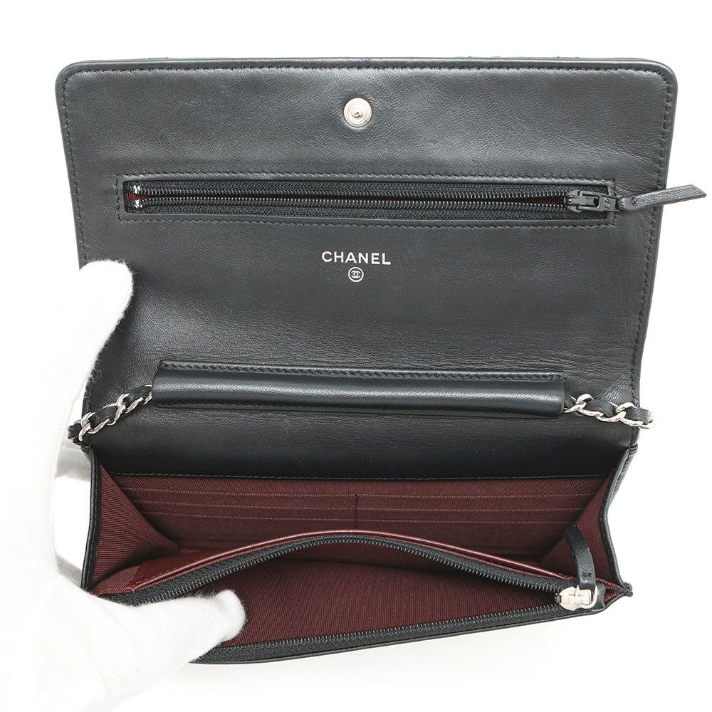 シャネル チェーンウォレット マトラッセ ココマーク ラムスキン キルティング A33814 CHANEL 財布 黒