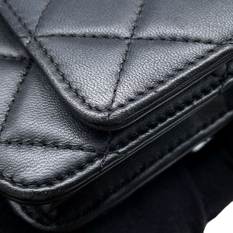 シャネル チェーンウォレット マトラッセ ココマーク ラムスキン キルティング A33814 CHANEL 財布 黒