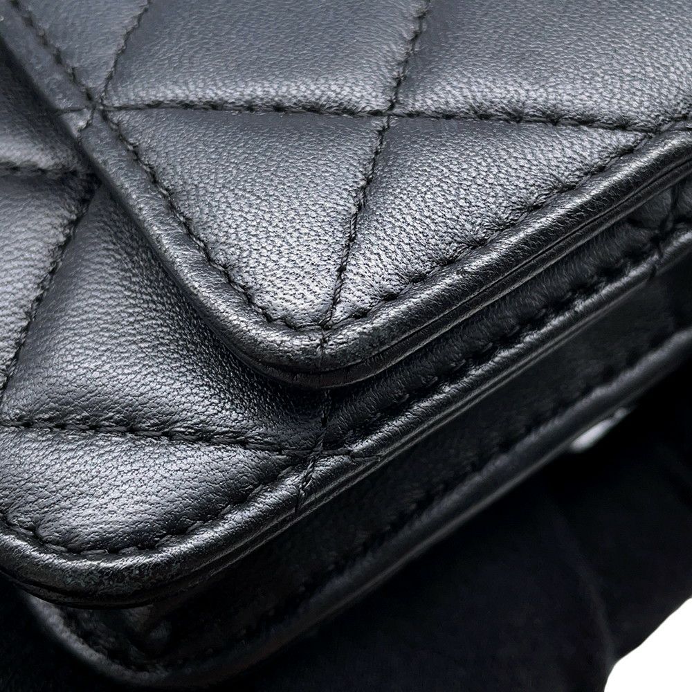 シャネル チェーンウォレット マトラッセ ココマーク ラムスキン キルティング A33814 CHANEL 財布 黒