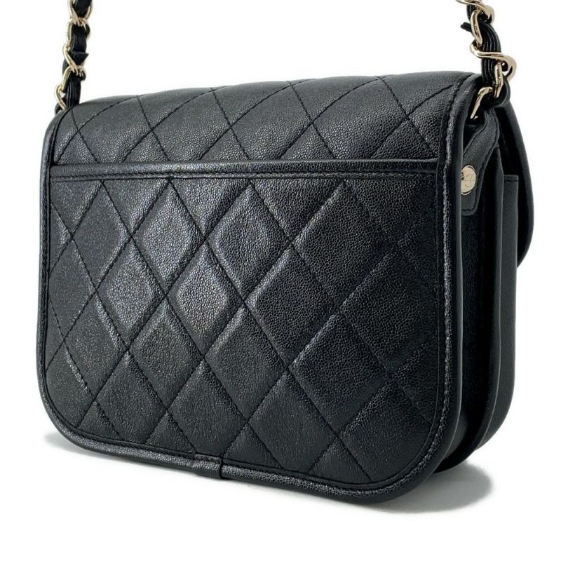 シャネル チェーンショルダーバッグ マトラッセ ココマーク スモールメッセンジャーバッグ ラムスキン AS2447 CHANEL 黒