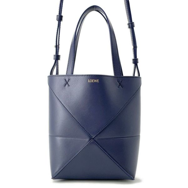 ロエベ ハンドバッグ パズル フォルド ミニトート シャイニーカーフレザー A657V25X01 LOEWE 2way ネイビー