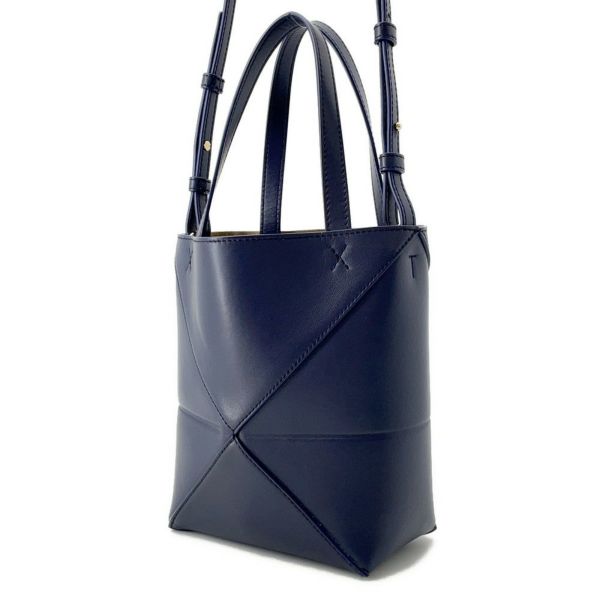 ロエベ ハンドバッグ パズル フォルド ミニトート シャイニーカーフレザー A657V25X01 LOEWE 2way ネイビー