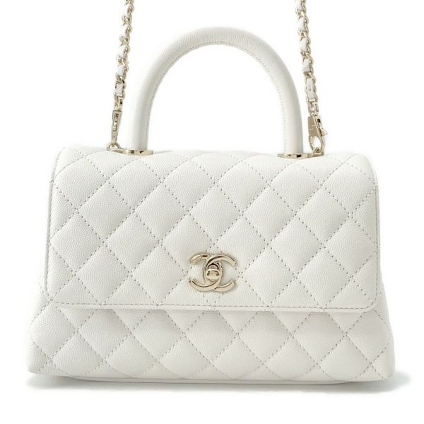 シャネル ハンドバッグ マトラッセ ココマーク ココハンドル キャビアスキン A92990 CHANEL 2way 白