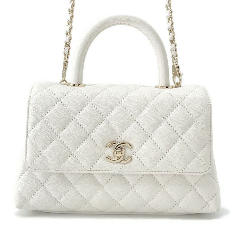 シャネル ハンドバッグ マトラッセ ココマーク ココハンドル キャビアスキン A92990 CHANEL 2way 白