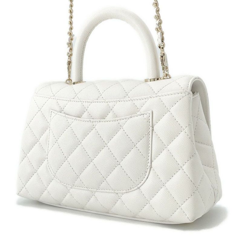 シャネル ハンドバッグ マトラッセ ココマーク ココハンドル キャビアスキン A92990 CHANEL 2way 白