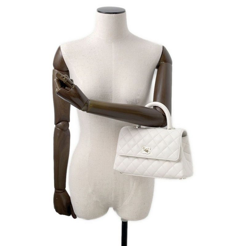 シャネル ハンドバッグ マトラッセ ココマーク ココハンドル キャビアスキン A92990 CHANEL 2way 白