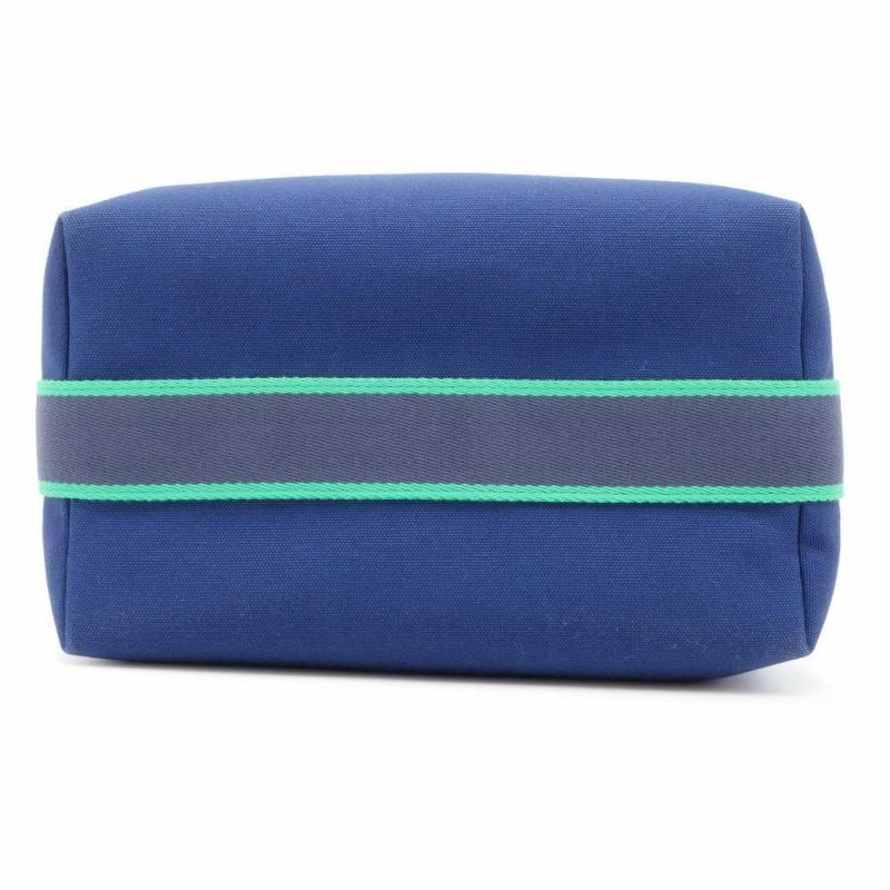 エルメス ポーチ ブリッド・ア・ブラックGM ネイビー/グリーン/シルバー金具 キャンバス HERMES