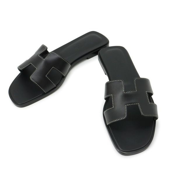 エルメス サンダル オラン レザー レディースサイズ36 1/2 HERMES 靴 黒