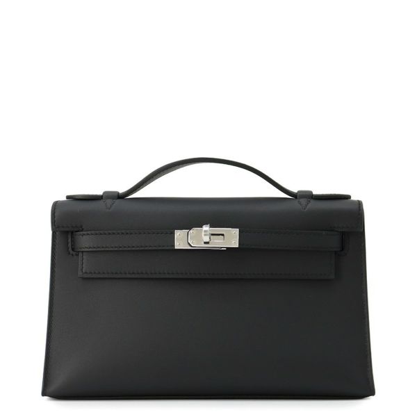 エルメス ハンドバッグ ポシェットケリー ブラック/シルバー金具 スイフト K刻印 HERMES バッグ 黒