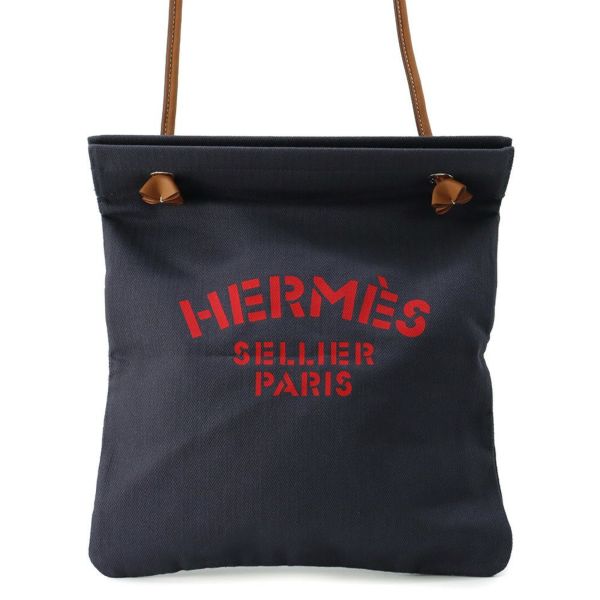 エルメス ショルダーバッグ サック アリーヌMM ブルーインディゴ/フォーブ/シルバー金具 トワルシェブロン/バレニア K刻印