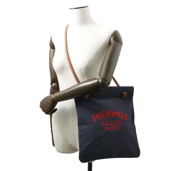 エルメス ショルダーバッグ サック アリーヌMM ブルーインディゴ/フォーブ/シルバー金具 トワルシェブロン/バレニア K刻印