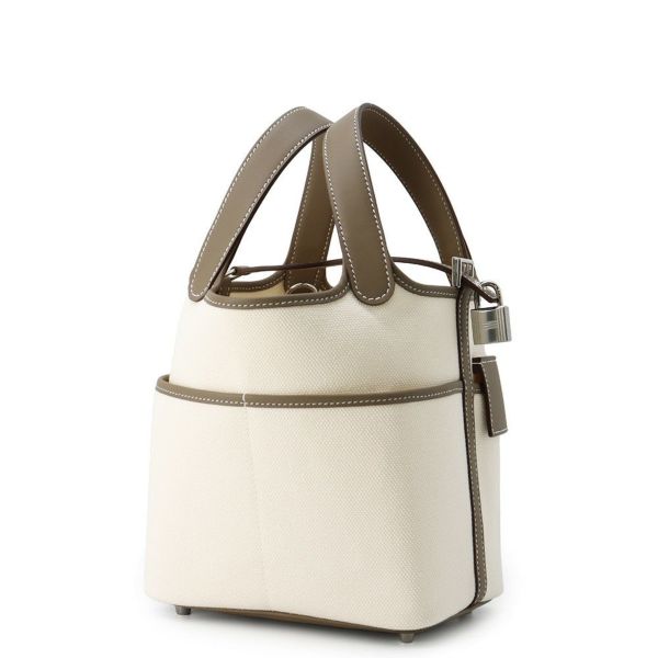 エルメス ハンドバッグ ピコタンロックPM カーゴ エクリュ/エトゥープ/シルバー金具 トワルゴエラン/スイフト W刻印