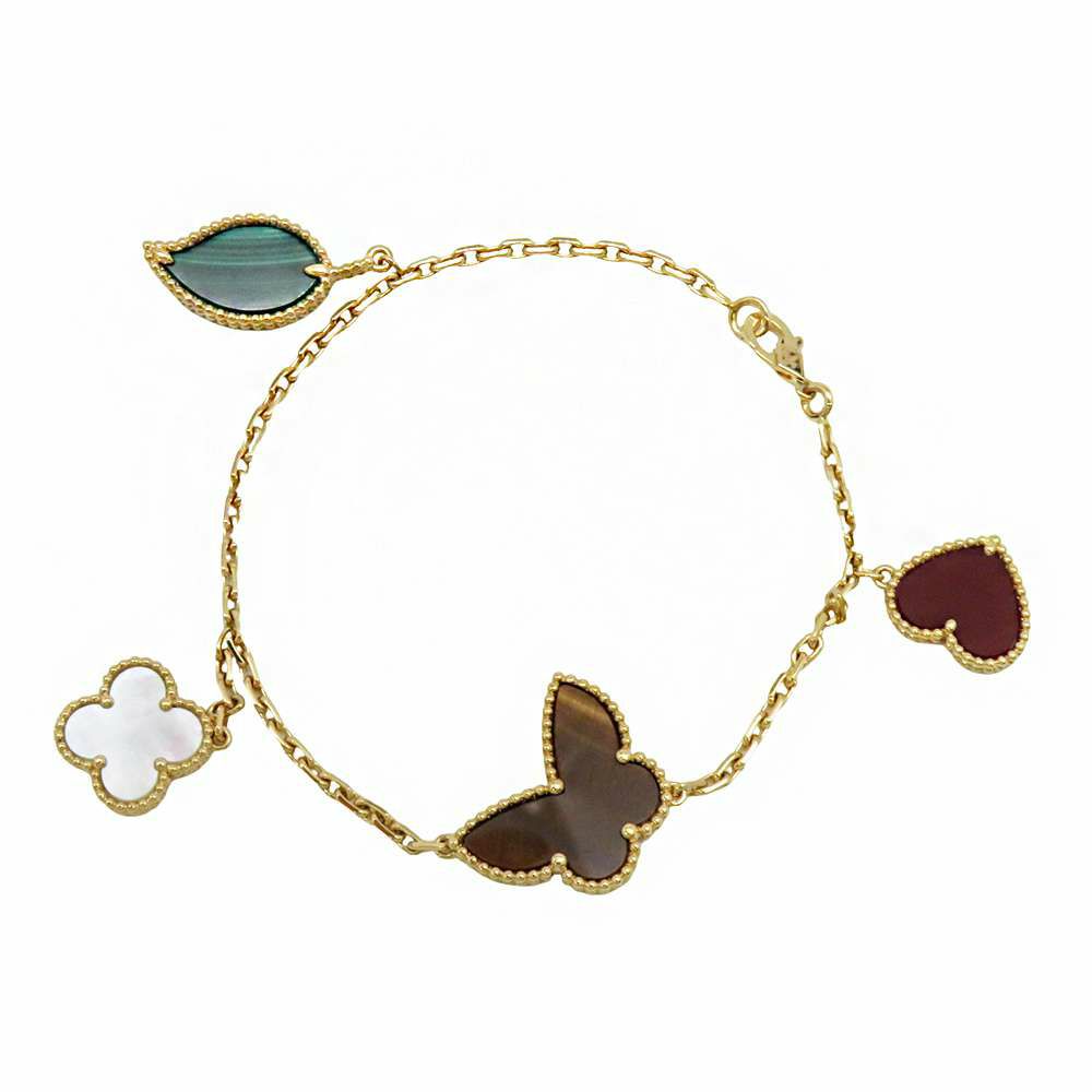 ヴァンクリーフ&アーペル ブレスレット ラッキー アルハンブラ 4モチーフ カーネリアン タイガーズアイ マザーオブパール マラカイト