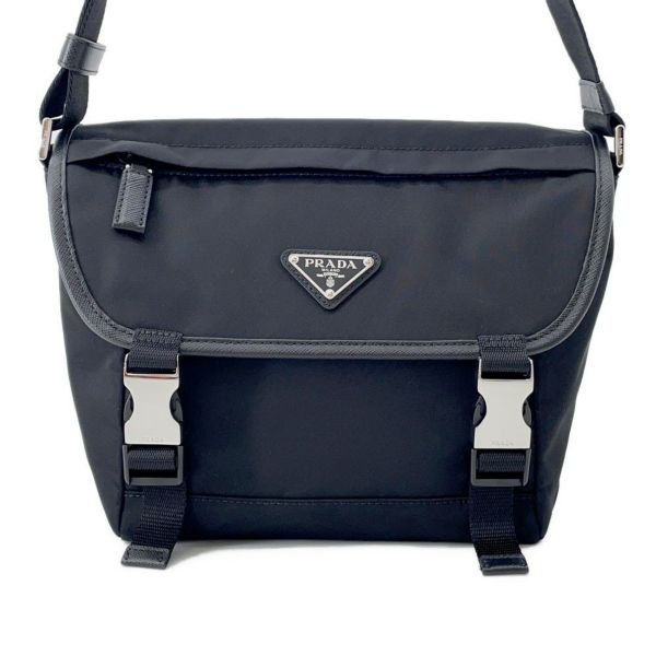 プラダ ショルダーバッグ Re-Nylon xサフィアーノ ナイロン レザー 2VD066 PRADA 斜め掛け 黒
