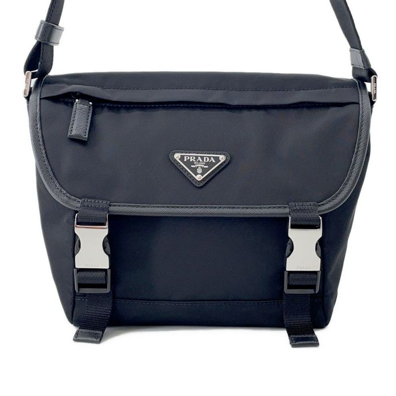 プラダ ショルダーバッグ Re-Nylon xサフィアーノ ナイロン レザー 2VD066 PRADA 斜め掛け 黒