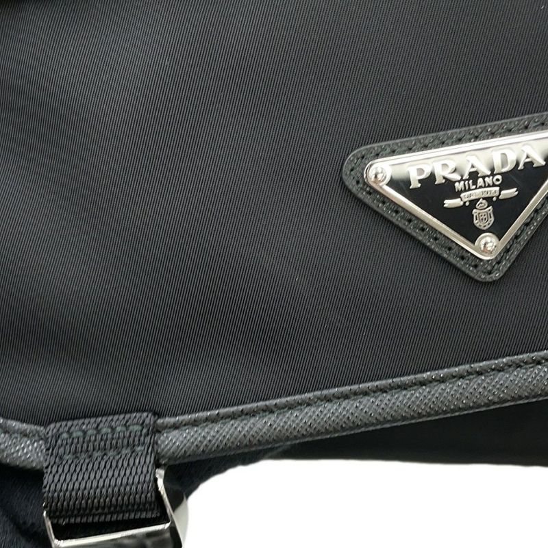 プラダ ショルダーバッグ Re-Nylon xサフィアーノ ナイロン レザー 2VD066 PRADA 斜め掛け 黒