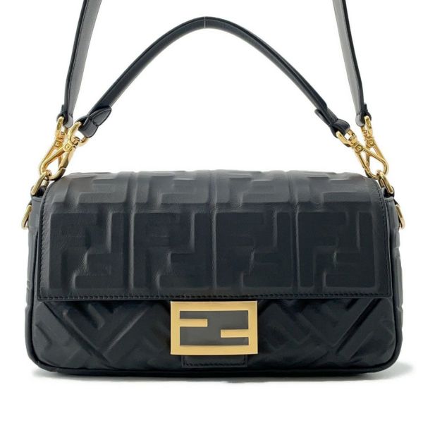フェンディ ショルダーバッグ FFモチーフ バゲット ラムスキン 8BR600 FENDI 2way ブラック