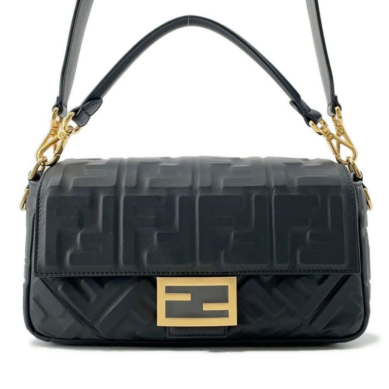 フェンディ ショルダーバッグ FFモチーフ バゲット ラムスキン 8BR600 FENDI 2way ブラック